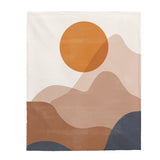 Moon and Mountains Modern Abstract Boho Velveteen Plush Blanket
