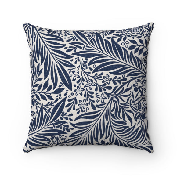 Botanical Floral Blue Modern Accent Square Pillow